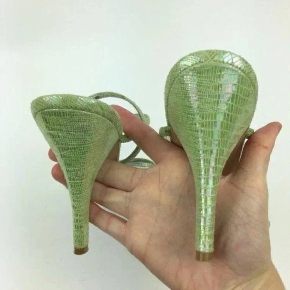 Nina Heels 9 39 Leather Metallic Snakeskin Print